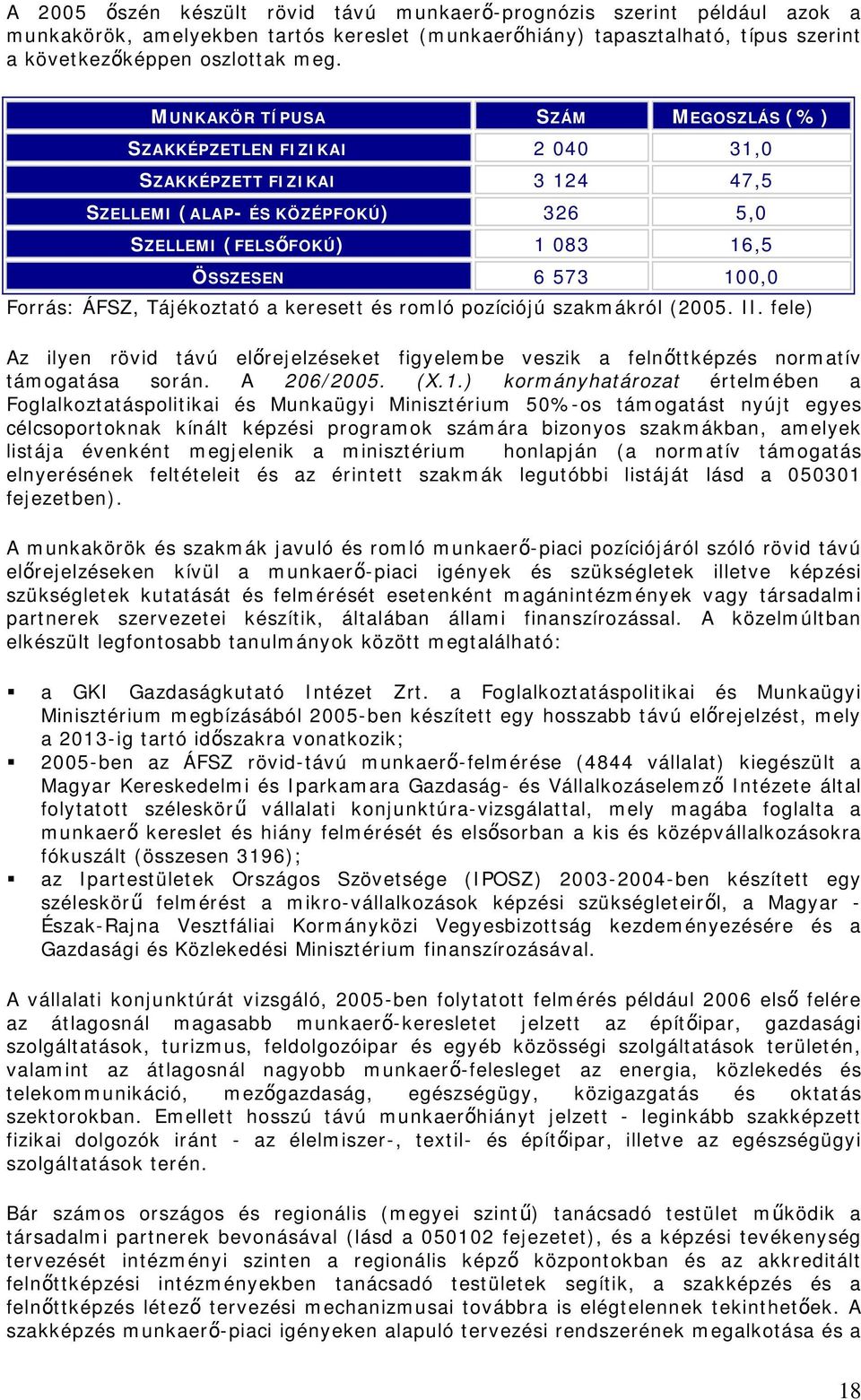 ÁFSZ, Tájékoztató a keresett és romló pozíciójú szakmákról (2005. II. fele) Az ilyen rövid távú előrejelzéseket figyelembe veszik a felnőttképzés normatív támogatása során. A 206/2005. (X.1.