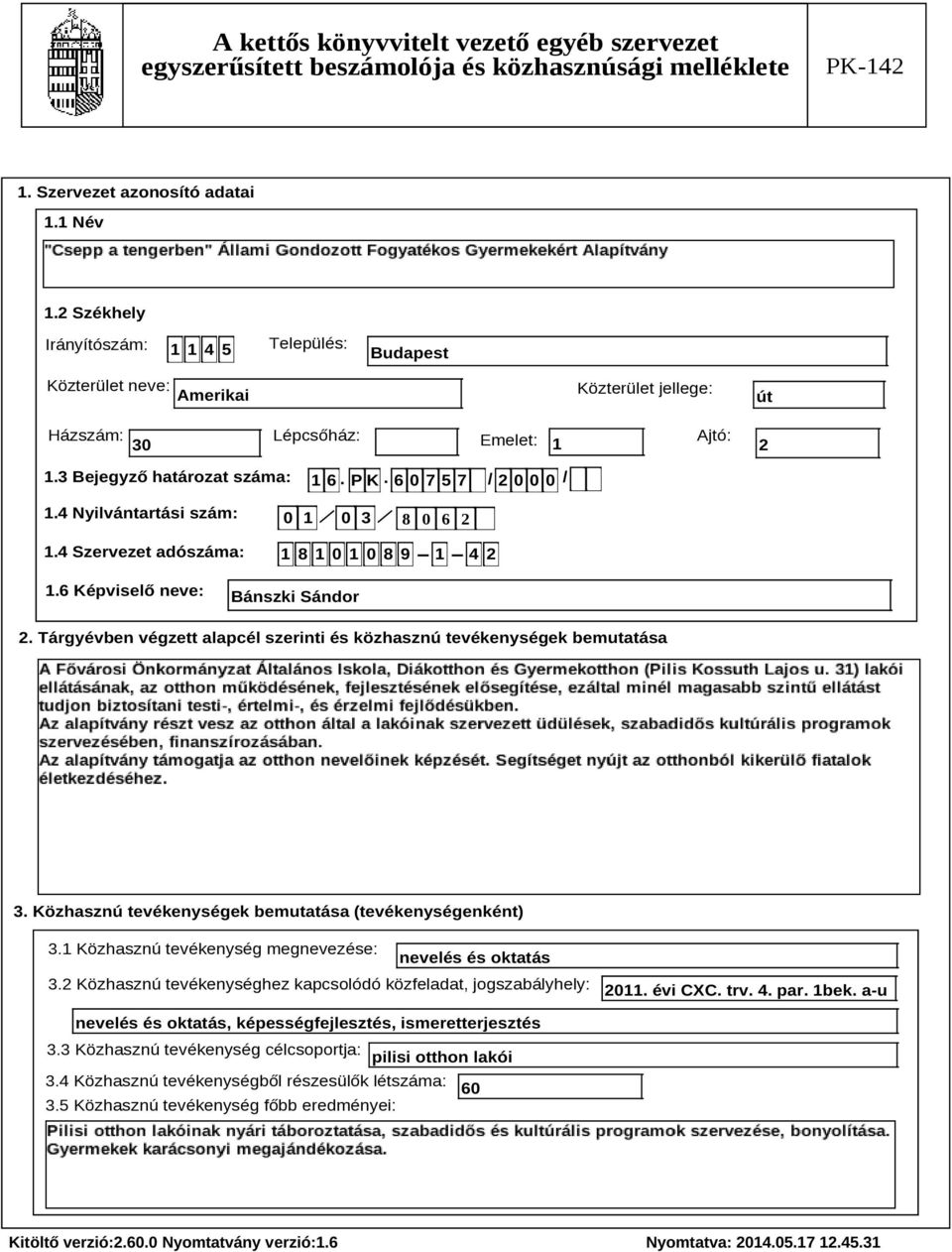 Tárgyévben végzett alapcél szerinti és közhasznú tevékenységek bemutatása Szöveg 3. Közhasznú tevékenységek bemutatása (tevékenységenként) 3.1 Közhasznú tevékenység megnevezése: nevelés és oktatás 3.