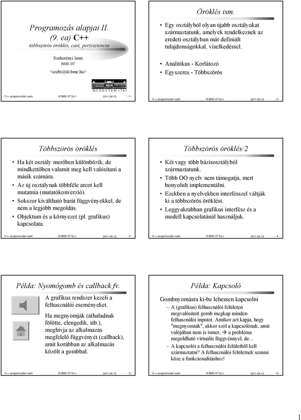 Analitikus - Korlátozó Egyszeres - Többszörös M Ű E G Y T E M 1 7 8 2 C++ programozási nyelv BME-IIT Sz.I. 2011.04.12.