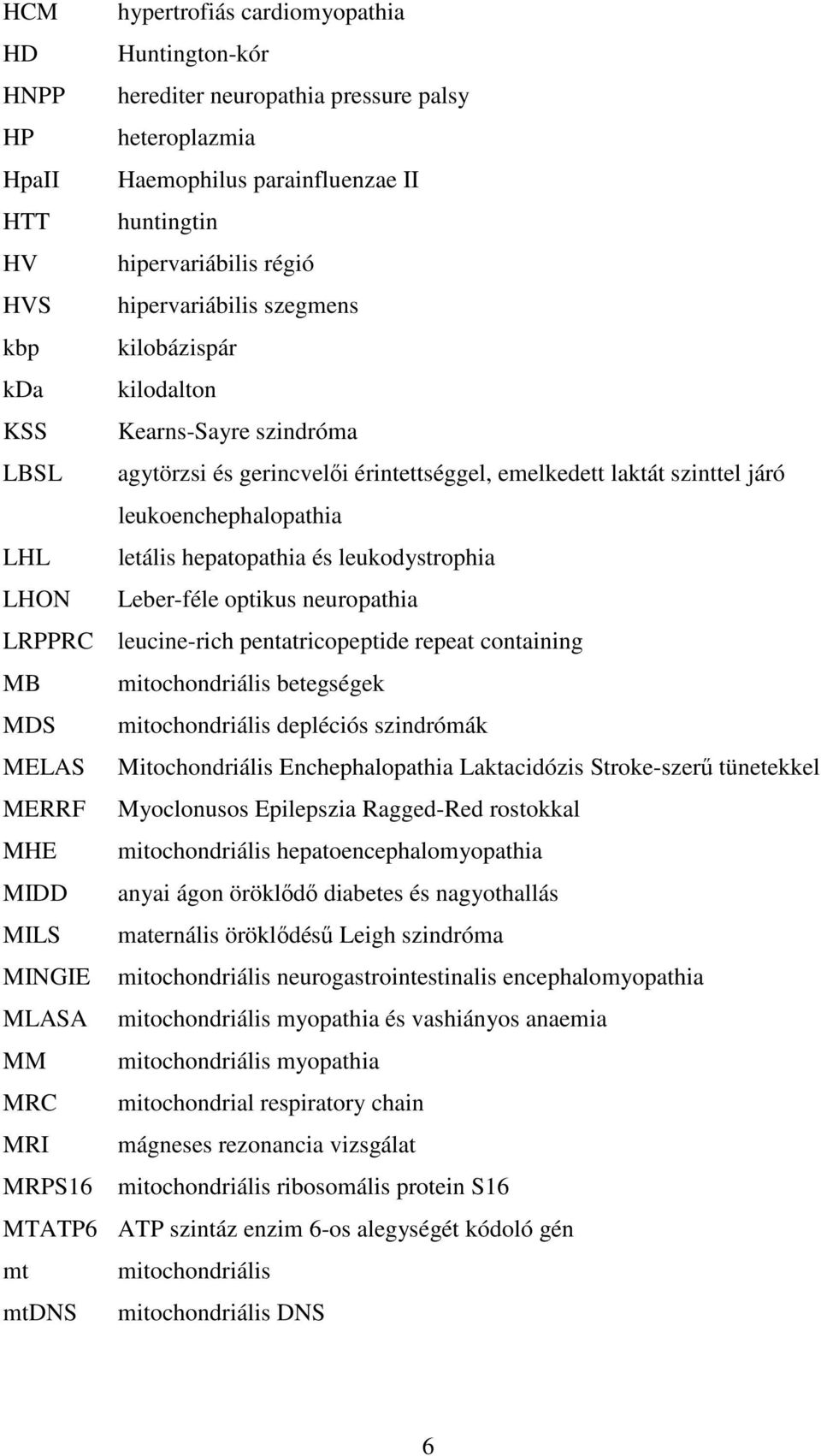 hepatopathia és leukodystrophia LHON Leber-féle optikus neuropathia LRPPRC leucine-rich pentatricopeptide repeat containing MB mitochondriális betegségek MDS mitochondriális depléciós szindrómák