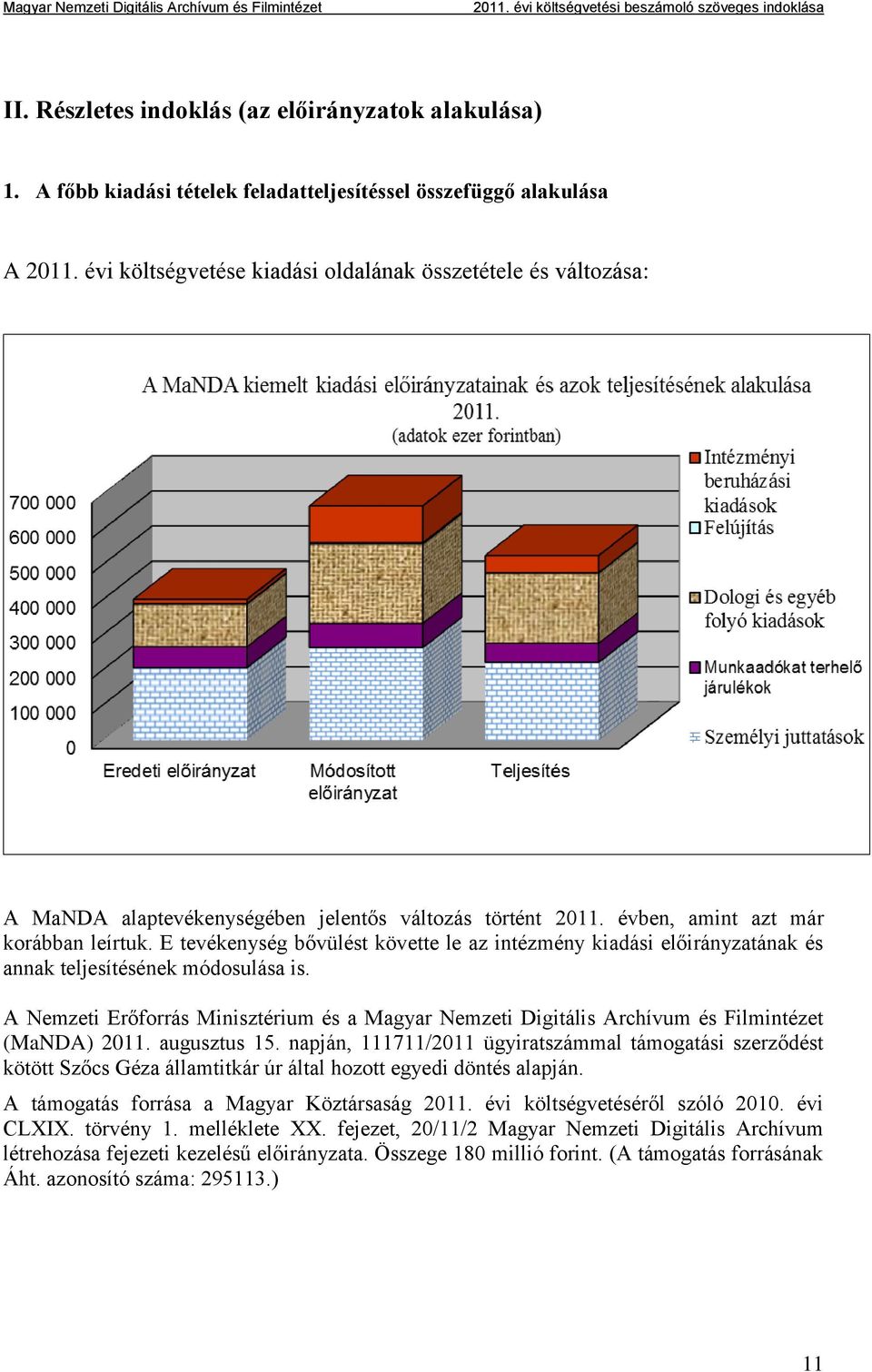 E tevékenység bővülést követte le az intézmény kiadási előirányzatának és annak teljesítésének módosulása is.