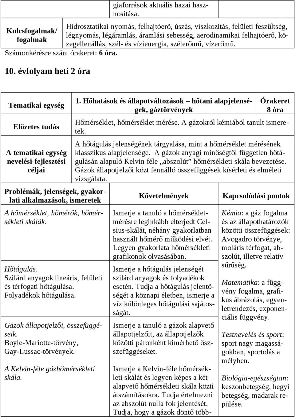 vízerőmű. A hőmérséklet, hőmérők, hőmérsékleti skálák. Hőtágulás. Szilárd anyagok lineáris, felületi és térfogati hőtágulása. Folyadékok hőtágulása. Gázok állapotjelzői, összefüggéseik.