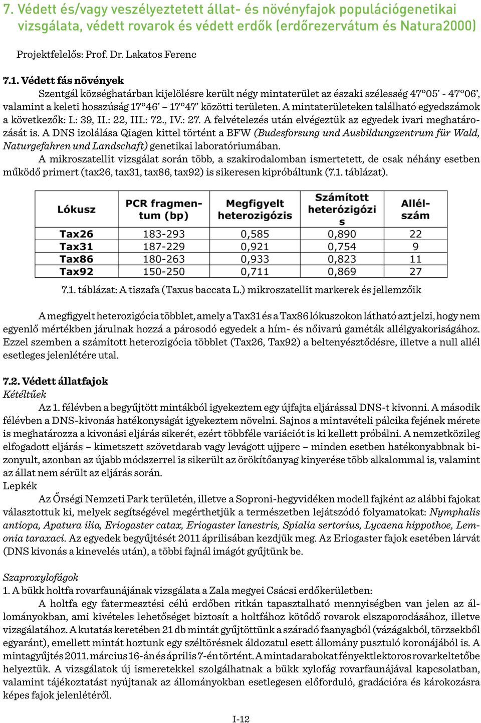 A mintaterületeken található egyedszámok a következők: I.: 39, II.: 22, III.: 72., IV.: 27. A felvételezés után elvégeztük az egyedek ivari meghatározását is.