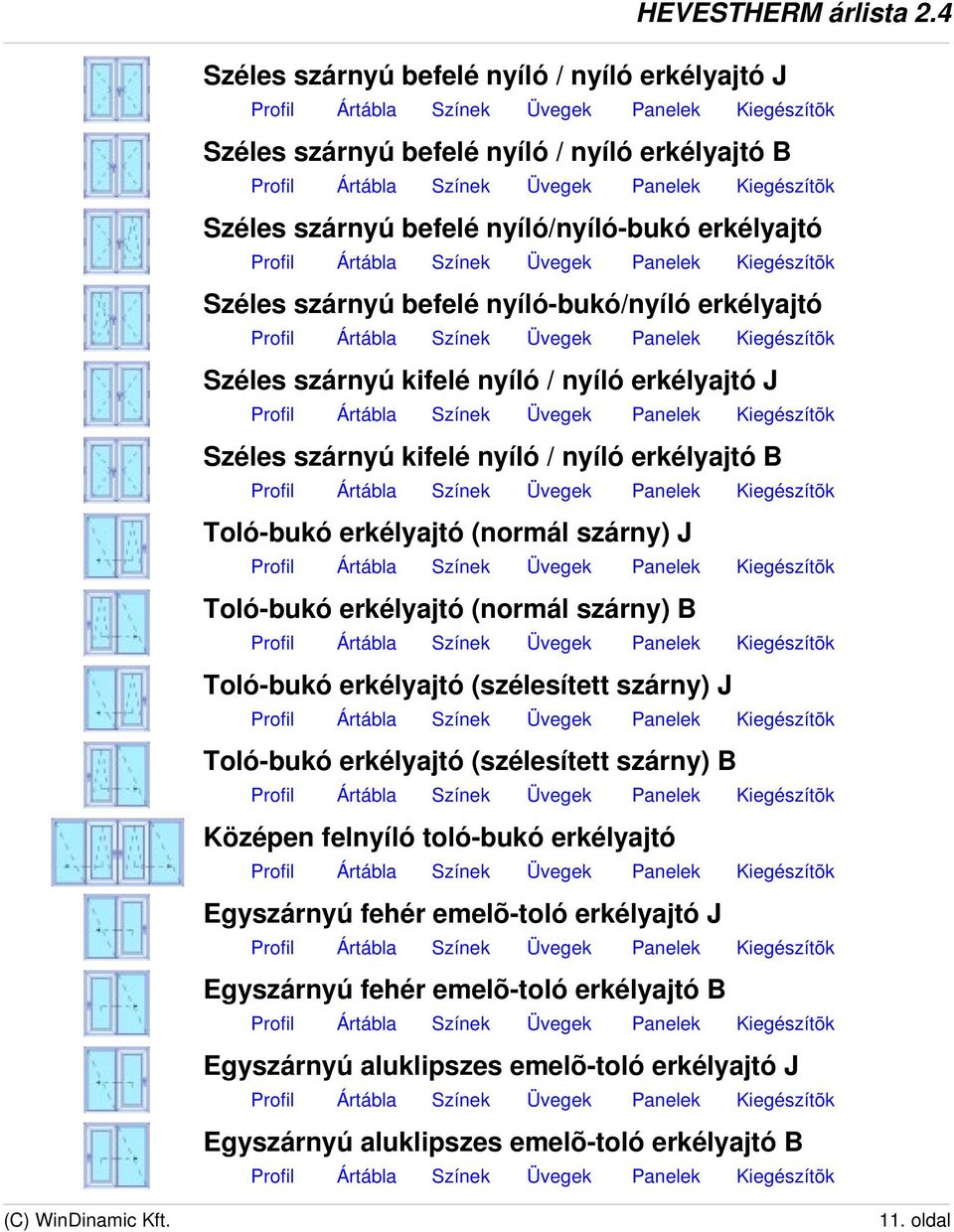 Toló-bukó erkélyajtó (normál szárny) B Toló-bukó erkélyajtó (szélesített szárny) J Toló-bukó erkélyajtó (szélesített szárny) B Középen felnyíló toló-bukó erkélyajtó