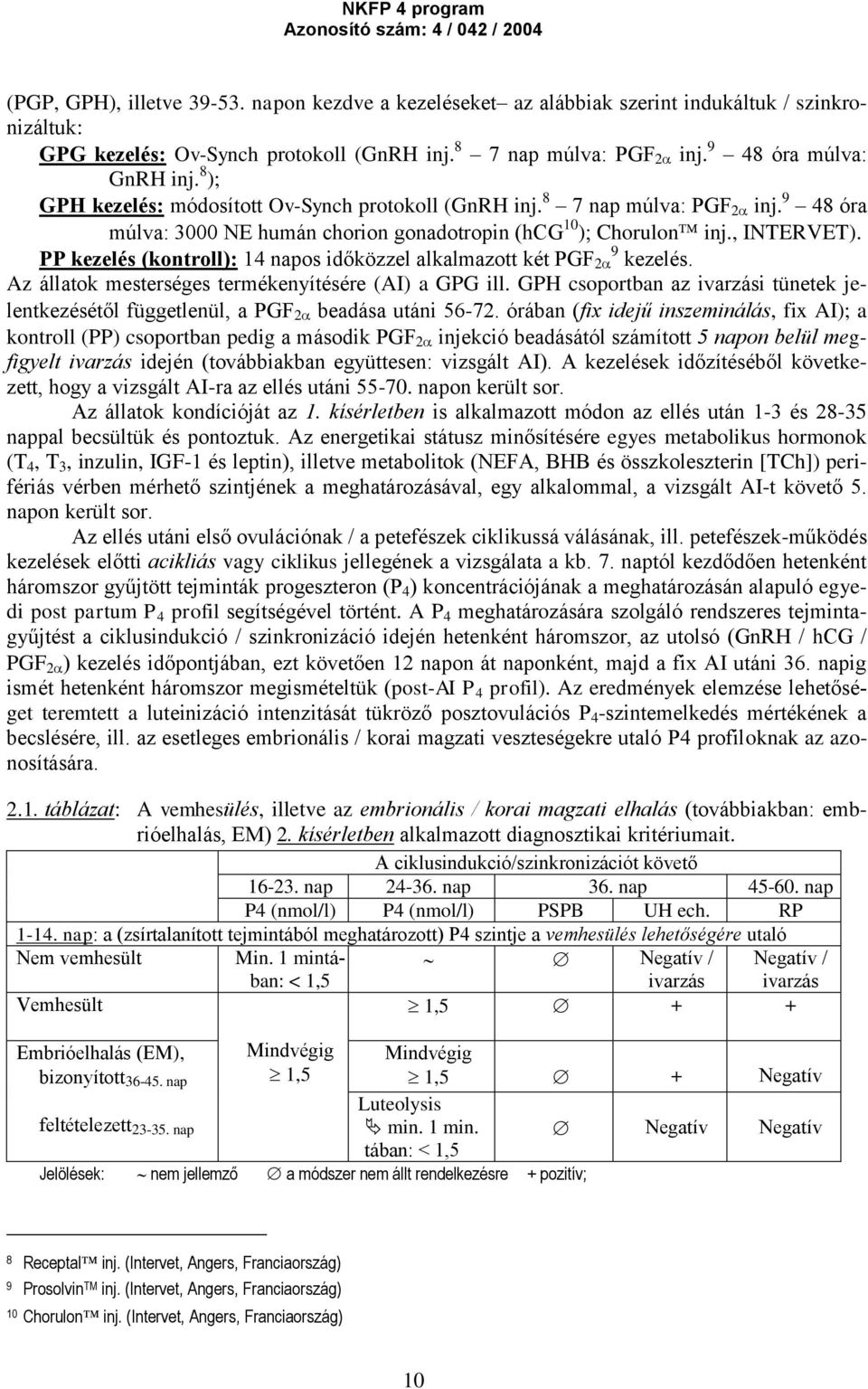 PP kezelés (kontroll): 14 napos időközzel alkalmazott két PGF 2 9 kezelés. Az állatok mesterséges termékenyítésére (AI) a GPG ill.