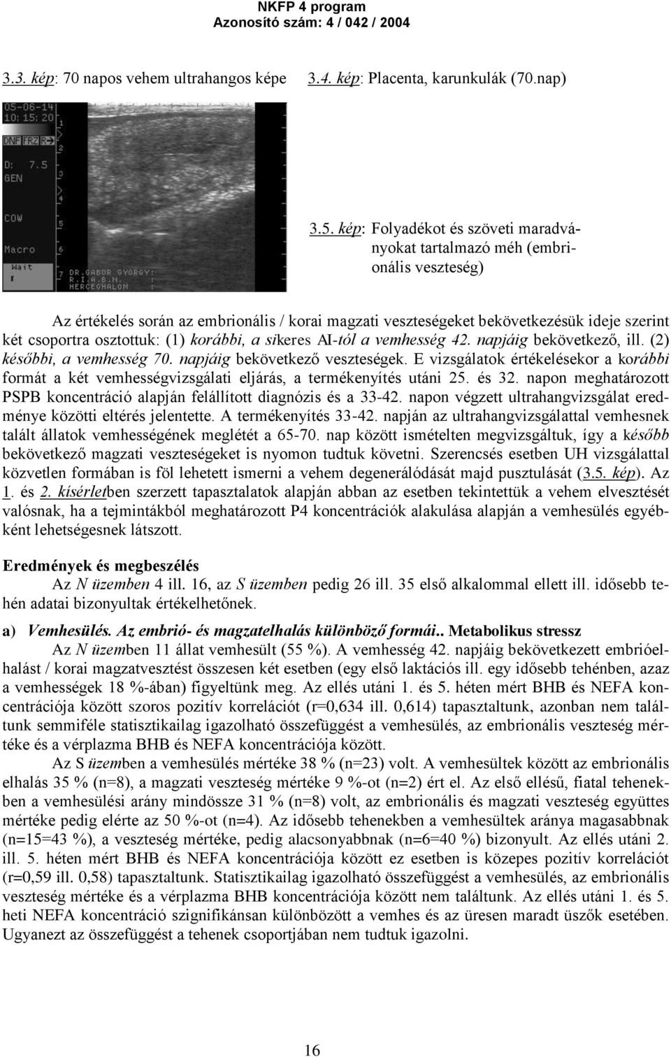 (1) korábbi, a sikeres AI-tól a vemhesség 42. napjáig bekövetkező, ill. (2) későbbi, a vemhesség 70. napjáig bekövetkező veszteségek.