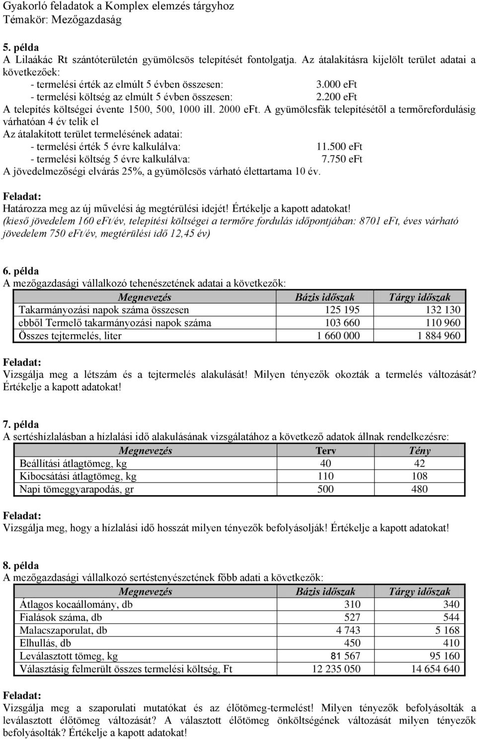 A gyümölcsfák telepítésétől a termőrefordulásig várhatóan 4 év telik el Az átalakított terület termelésének adatai: - termelési érték 5 évre kalkulálva: 11.