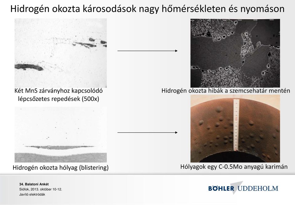 repedések (500x) Hidrogén okozta hibák a szemcsehatár