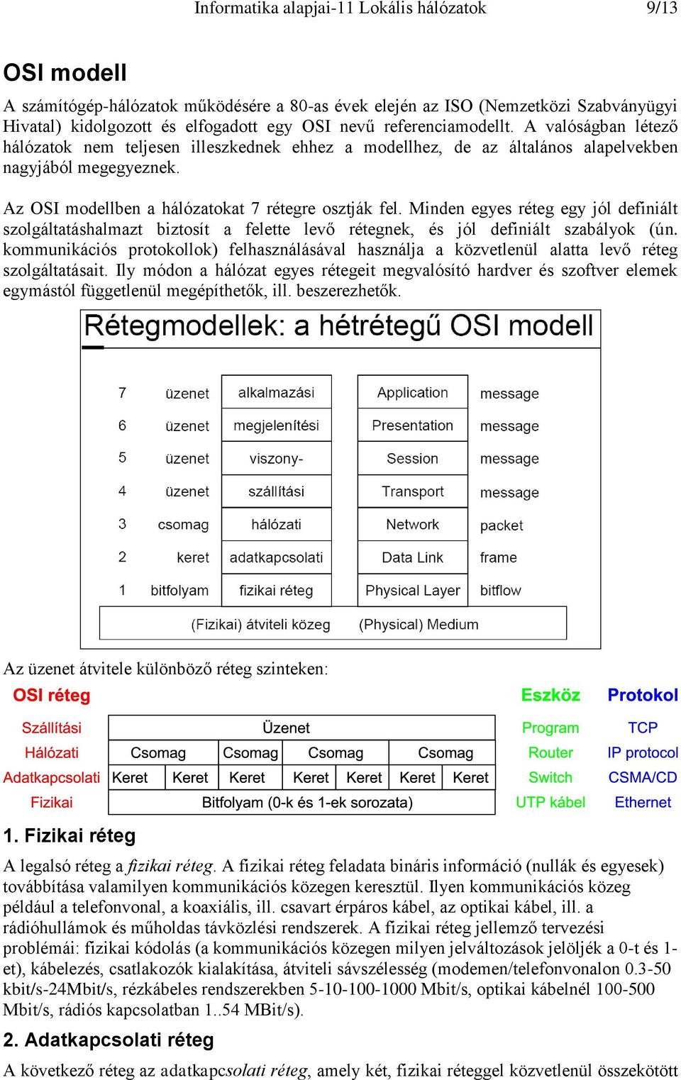 Minden egyes réteg egy jól definiált szolgáltatáshalmazt biztosít a felette levő rétegnek, és jól definiált szabályok (ún.