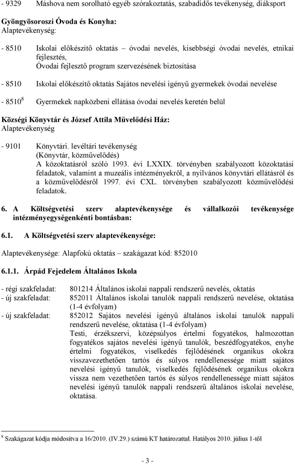 napközbeni ellátása óvodai nevelés keretén belül Községi Könyvtár és József Attila Művelődési Ház: Alaptevékenység - 9101 Könyvtári.