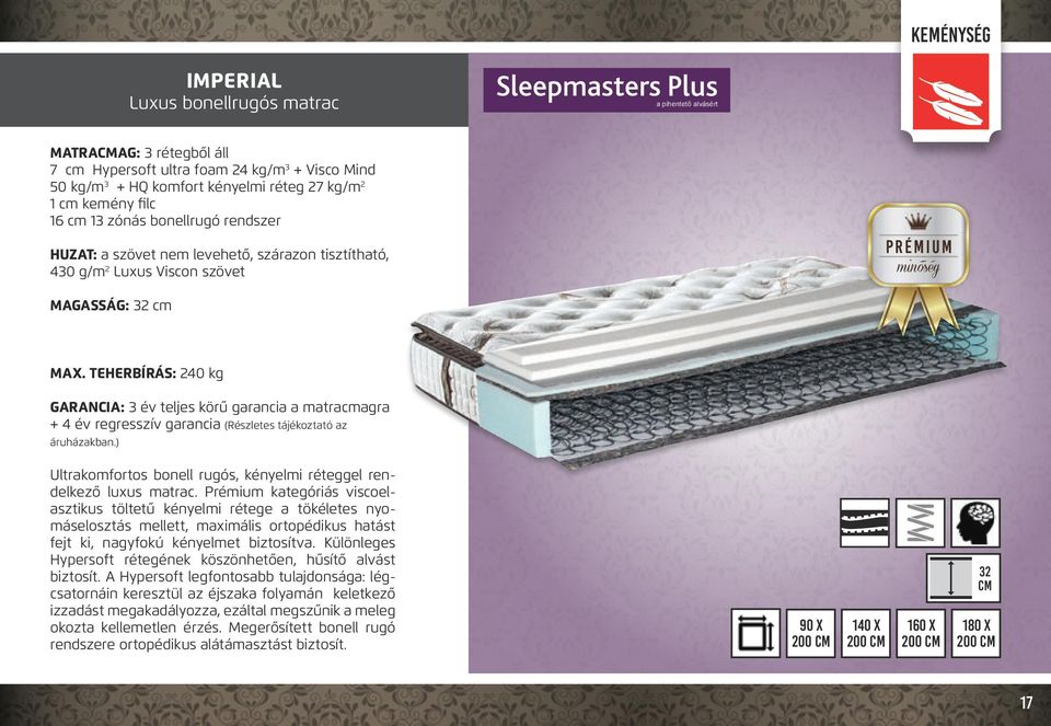 TEHERBÍRÁS: 240 kg GARANCIA: 3 év teljes körű garancia a matraagra + 4 év regresszív garancia (Részletes tájékoztató az áruházakban.