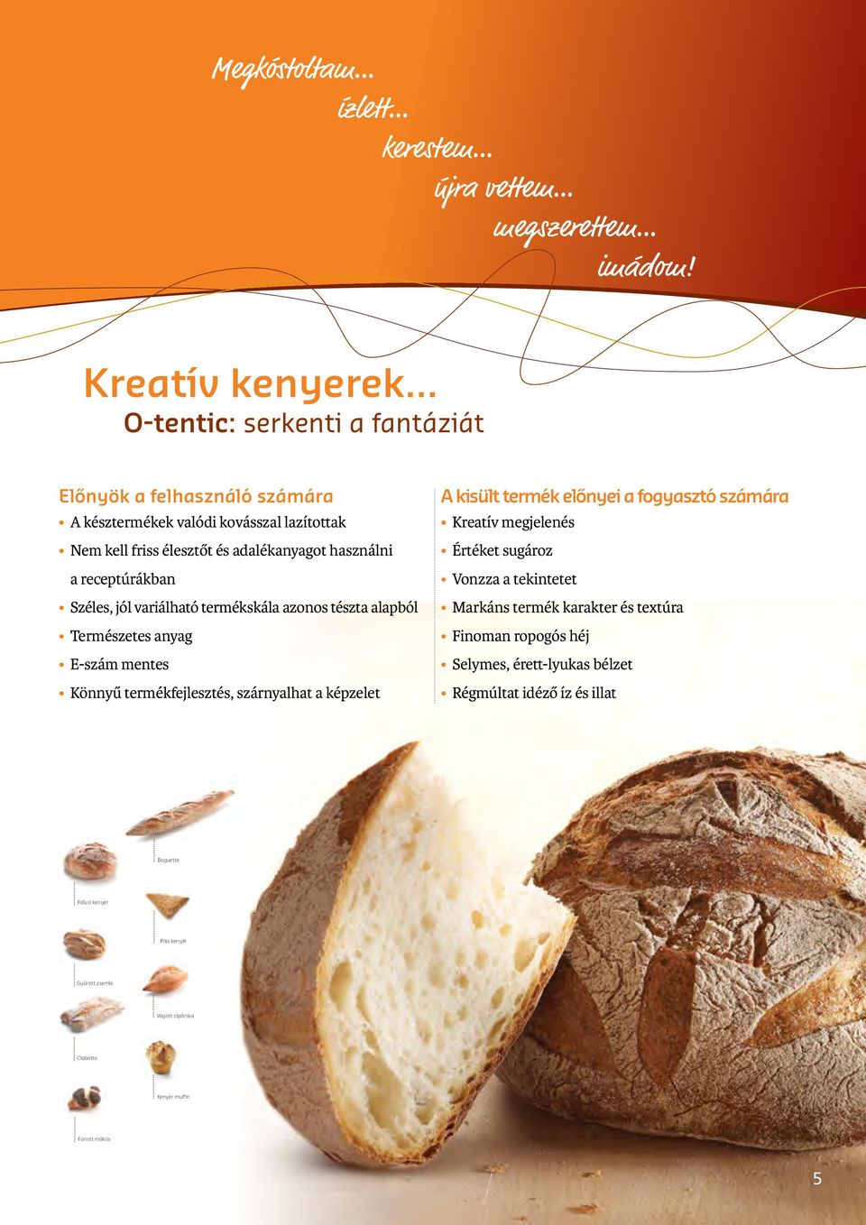 receptúrákban Széles, jól variálható termékskála azonos tészta alapból Természetes anyag E-szám mentes Könnyű termékfejlesztés, szárnyalhat a képzelet A kisült termék előnyei