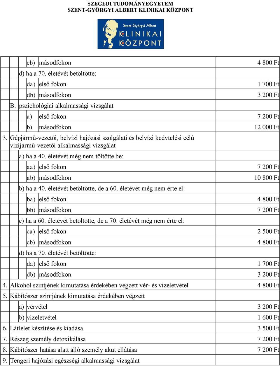 életévét betöltötte, de a 60. életévét még nem érte el: ba) első fokon bb) másodfokon c) ha a 60. életévét betöltötte, de a 70. életévét még nem érte el: ca) első fokon cb) másodfokon d) ha a 70.