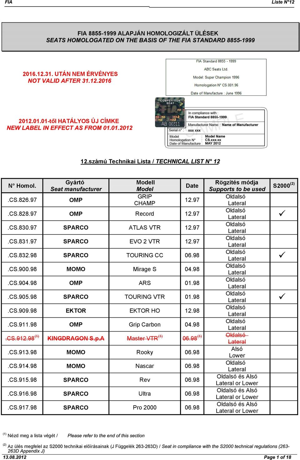 98 SPARCO TOURING VTR 01.98.CS.909.98 EKTOR EKTOR HO 12.98.CS.911.98 OMP Grip Carbon 04.98.CS.912.98 KINGDRAGON S.p.A Master VTR 06.98.CS.913.98 MOMO Rooky 06.98.CS.914.