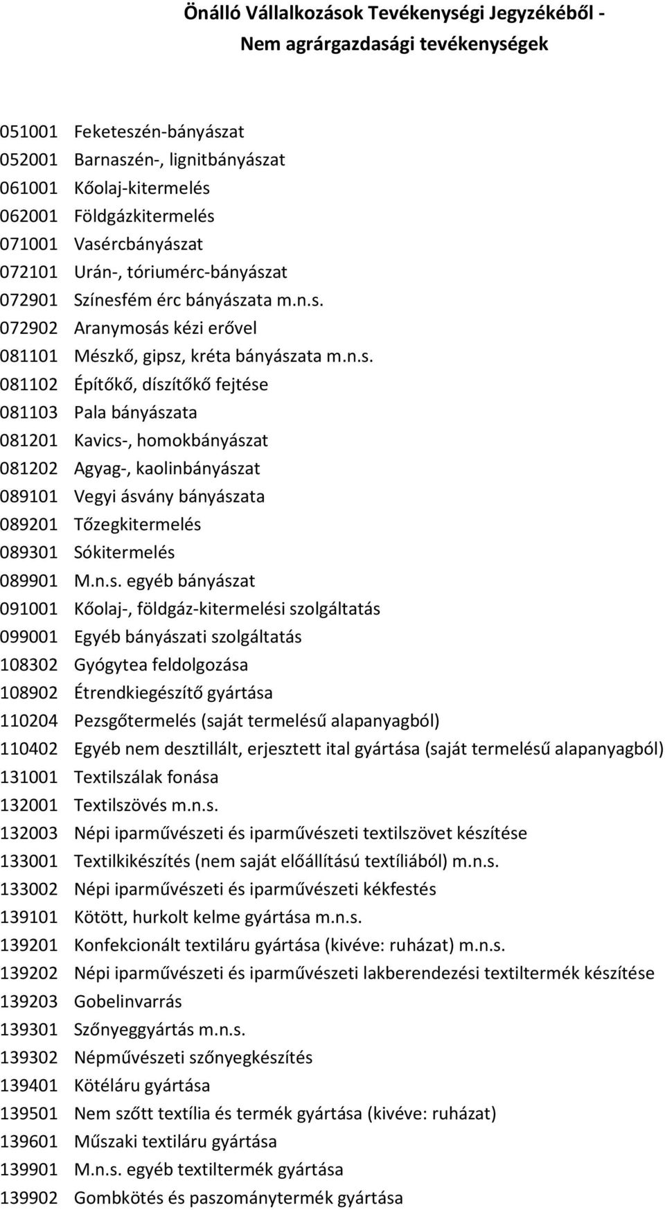 Önálló Vállalkozások Tevékenységi Jegyzékéből - Nem agrárgazdasági  tevékenységek - PDF Ingyenes letöltés