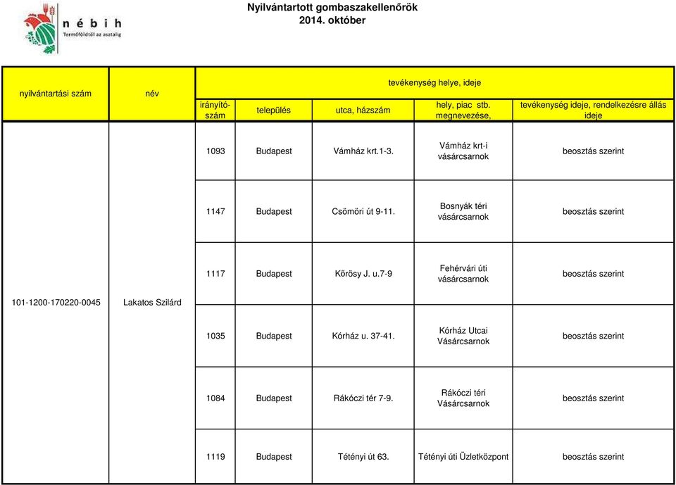 u.7-9 Fehérvári úti 101-1200-170220-0045 Lakatos Szilárd 1035 Budapest Kórház u.