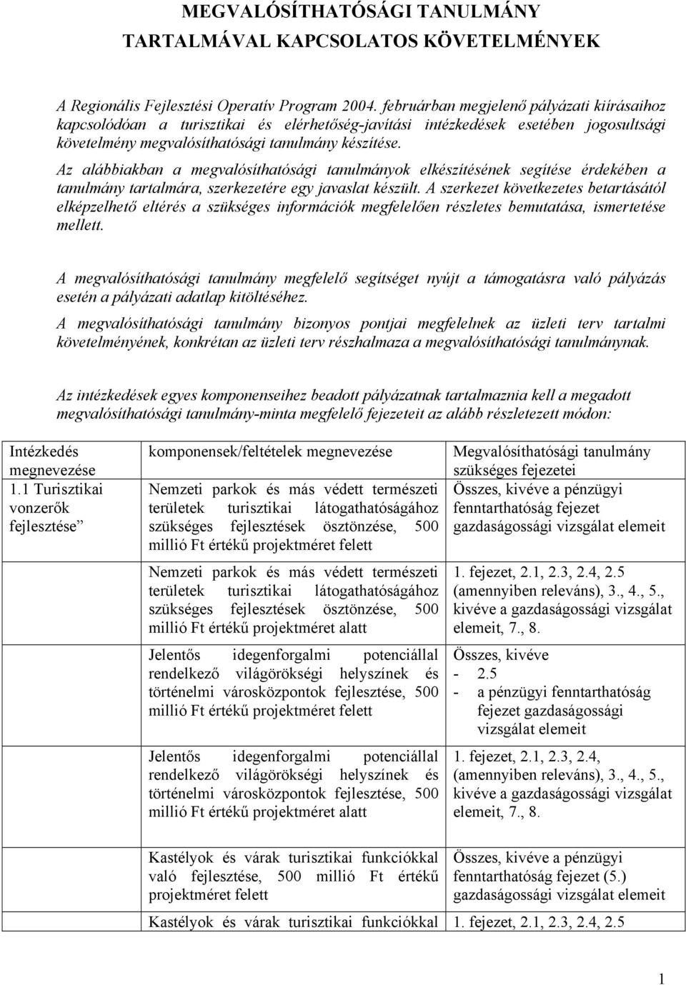 Az alábbiakban a megvalósíthatósági tanulmányok elkészítésének segítése érdekében a tanulmány tartalmára, szerkezetére egy javaslat készült.