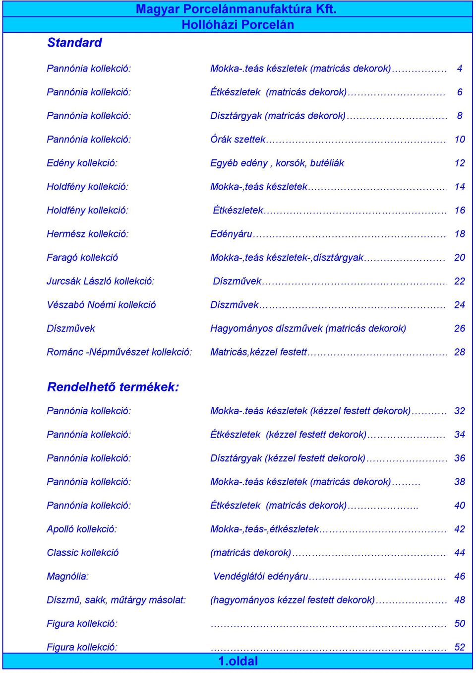 kollekció: Hermész kollekció: Faragó kollekció Jurcsák László kollekció: Vészabó Noémi kollekció Mokka-,teás készletek 14 Étkészletek 16 Edényáru 18 Mokka-,teás készletek-,dísztárgyak 20 Díszművek 22