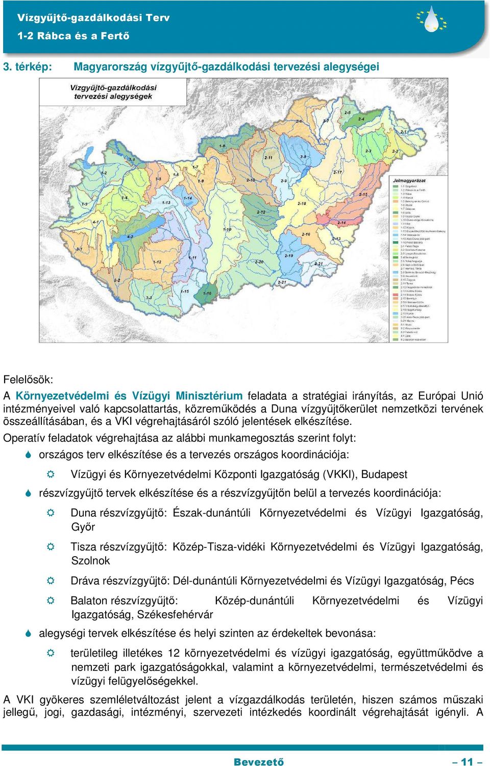 Operatív feladatok végrehajtása az alábbi munkamegosztás szerint folyt: országos terv elkészítése és a tervezés országos koordinációja: Vízügyi és Környezetvédelmi Központi Igazgatóság (VKKI),