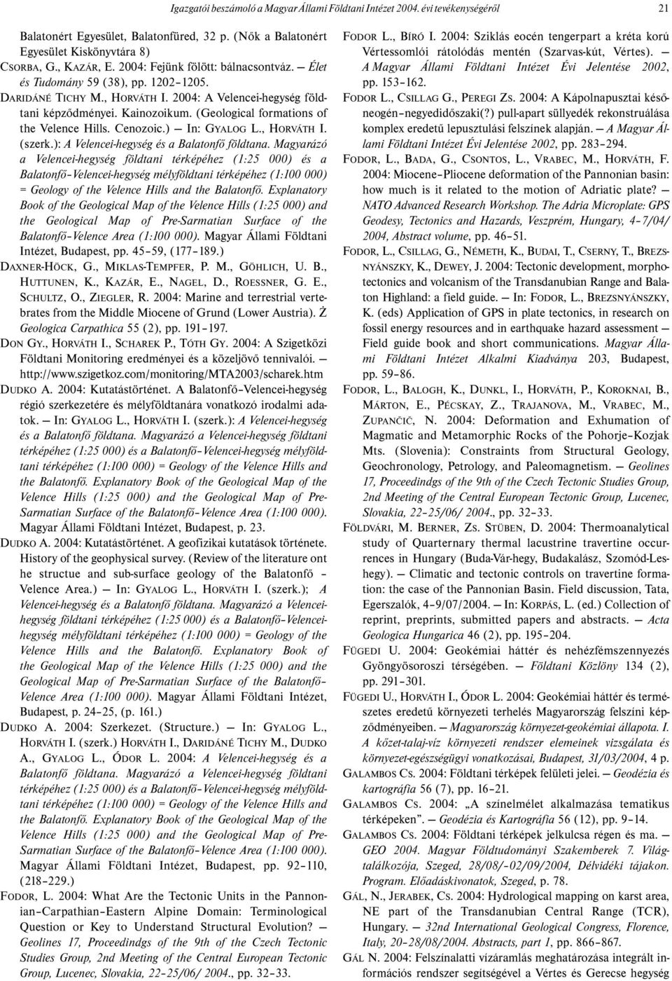 (Geological formations of the Velence Hills. Cenozoic.) In: GYALOG L., HORVÁTH I. (szerk.): A Velencei-hegység és a Balatonfő földtana.