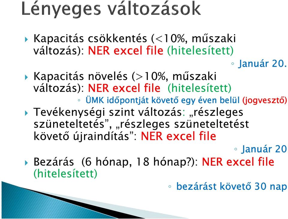 ÜMK idıpontját követı egy éven belül (jogvesztı) Tevékenységi szint változás: részleges szüneteltetés,