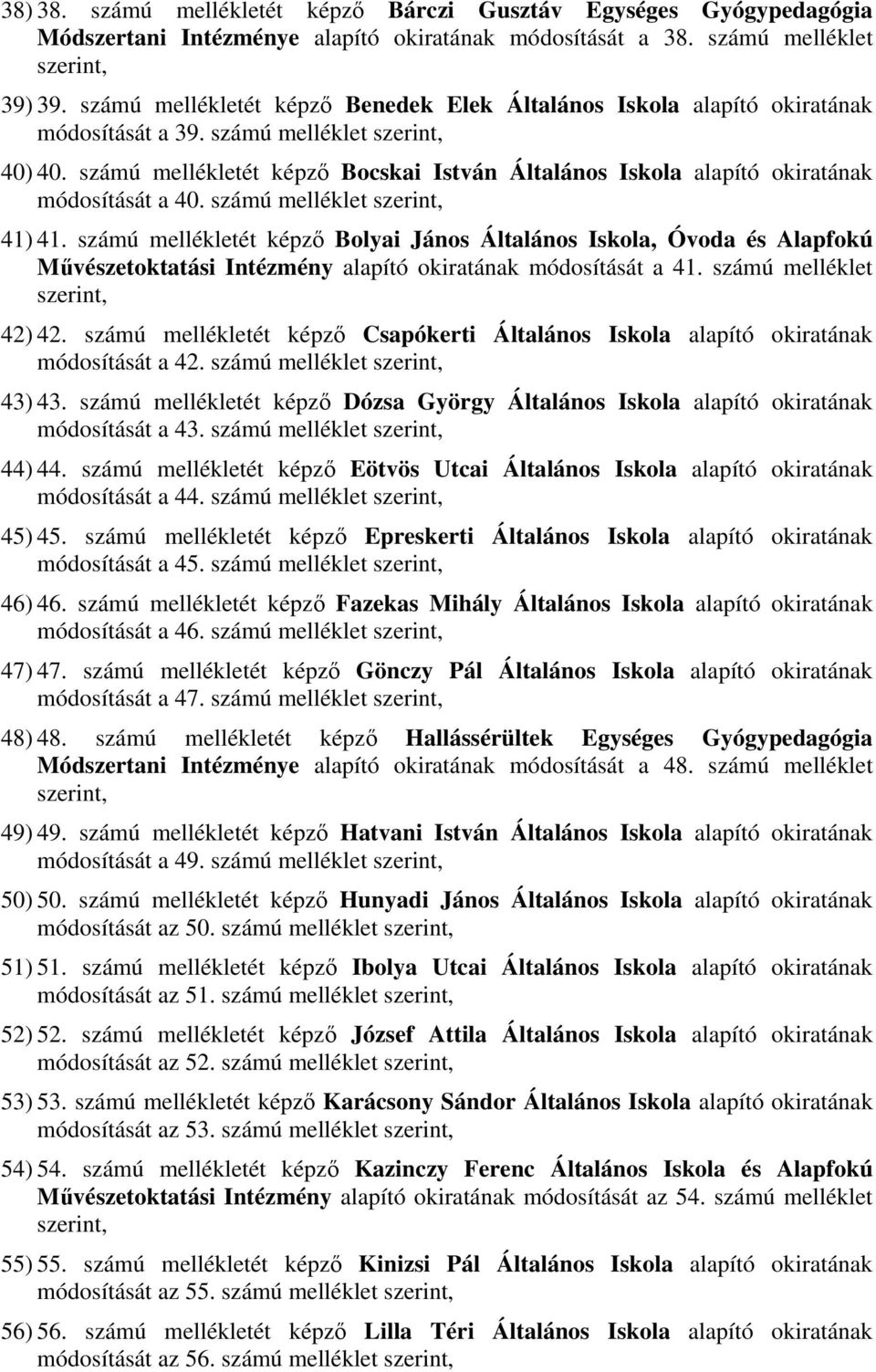 számú mellékletét képző Bocskai István Általános Iskola alapító okiratának módosítását a 40. számú melléklet szerint, 41) 41.