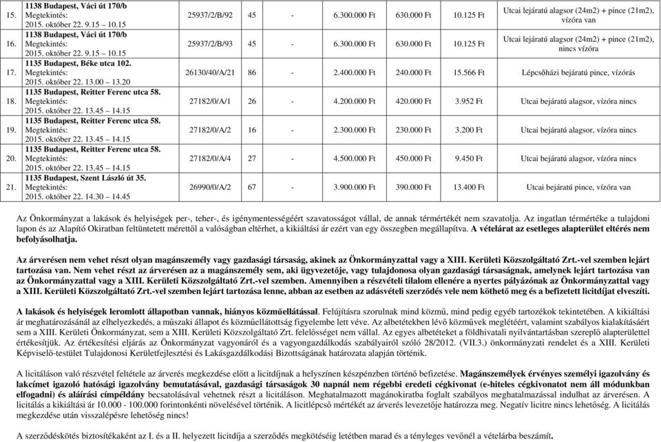 952 Utcai bejáratú alagsor, vízóra nincs 27182/0/A/2 16-2.300.000 230.000 3.200 Utcai bejáratú alagsor, vízóra nincs 27182/0/A/4 27-4.500.000 450.000 9.