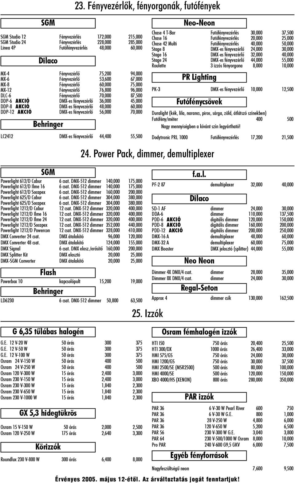 fényvezérlġ 56,000 70,000 LC2412 DMX-es fényvezérlġ 44,400 55,500 Powerlight 612/D Cabur 6 csat. DMX-512 dimmer 140,000 175,000 Powerlight 612/D Ilme 16 6 csat.