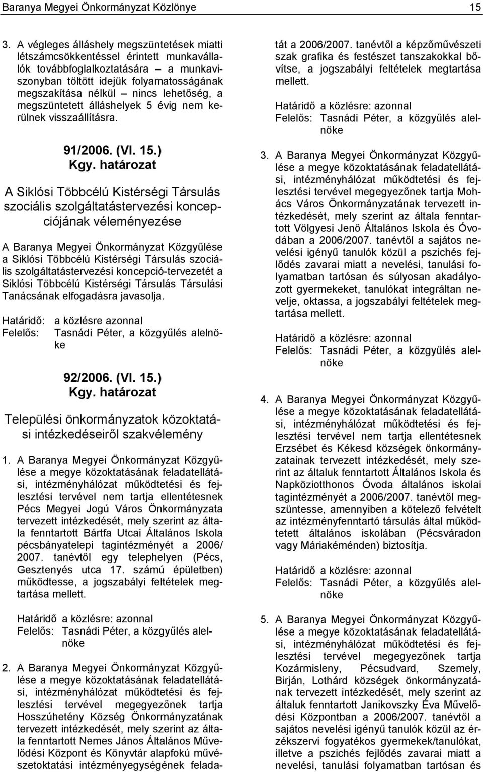 a megszüntetett álláshelyek 5 évig nem kerülnek visszaállításra. 91/2006. (VI. 15.) Kgy.