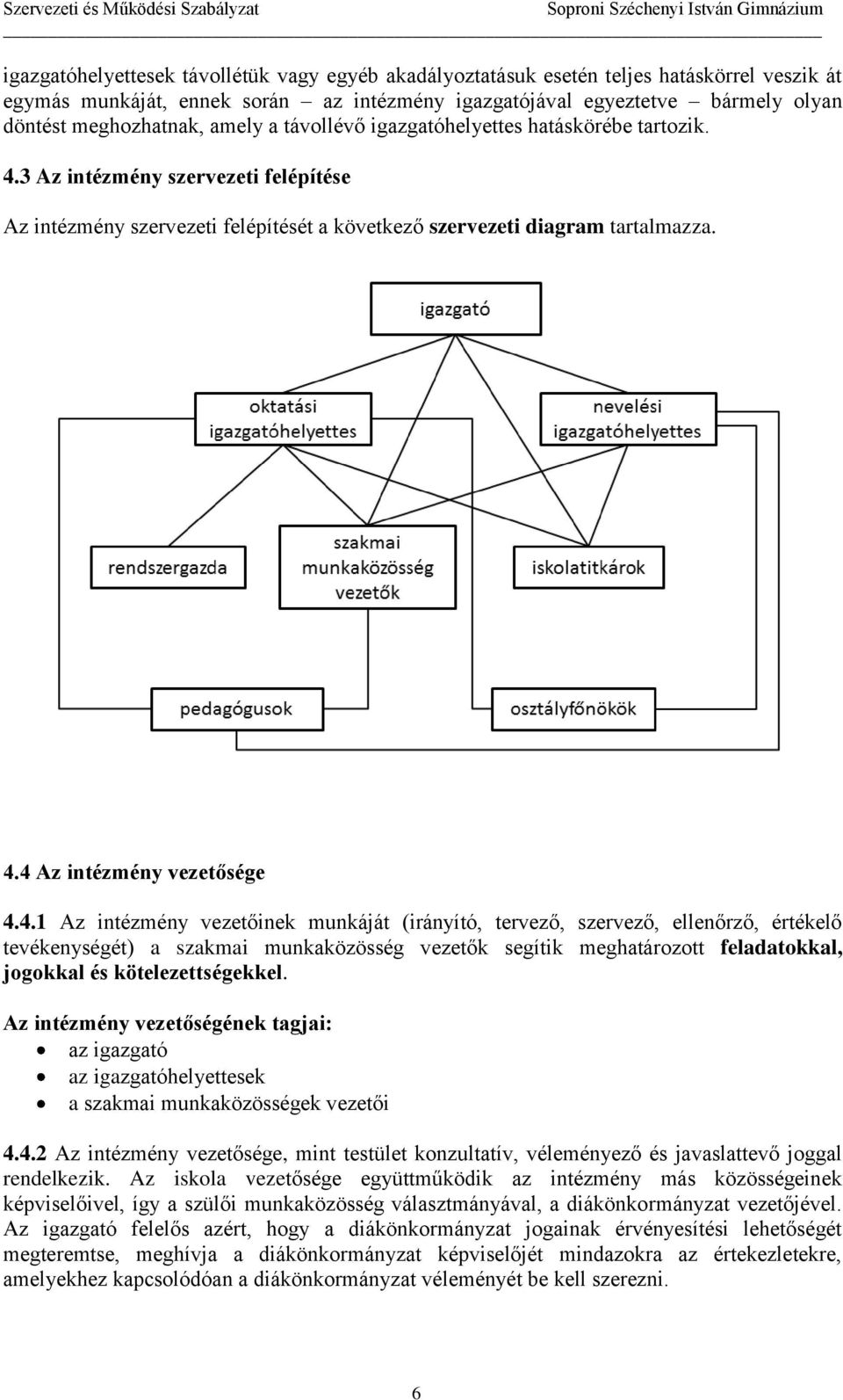 4.1 Az intézmény vezetőinek munkáját (irányító, tervező, szervező, ellenőrző, értékelő tevékenységét) a szakmai munkaközösség vezetők segítik meghatározott feladatokkal, jogokkal és
