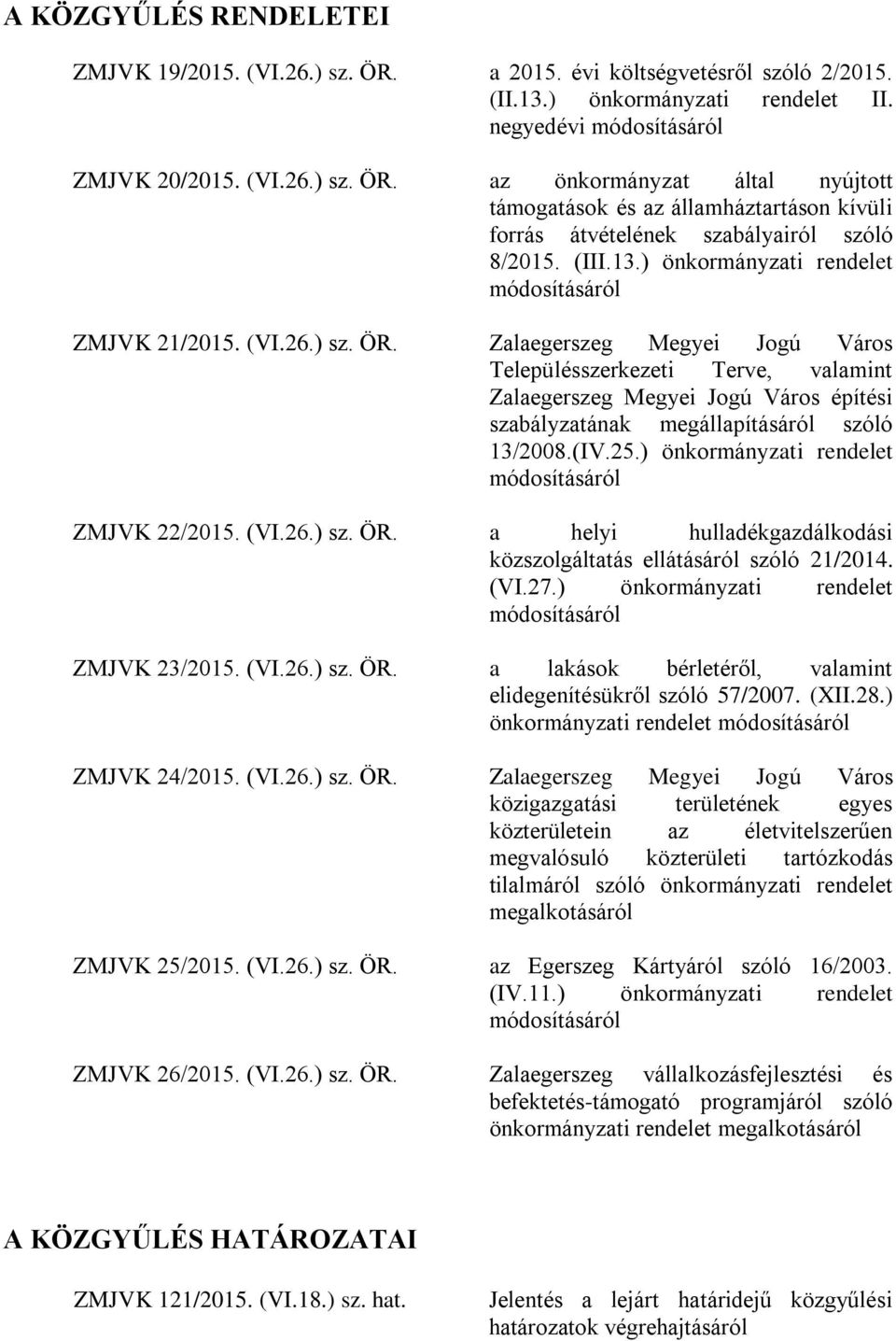 Zalaegerszeg Megyei Jogú Város Településszerkezeti Terve, valamint Zalaegerszeg Megyei Jogú Város építési szabályzatának megállapításáról szóló 13/2008.(IV.25.