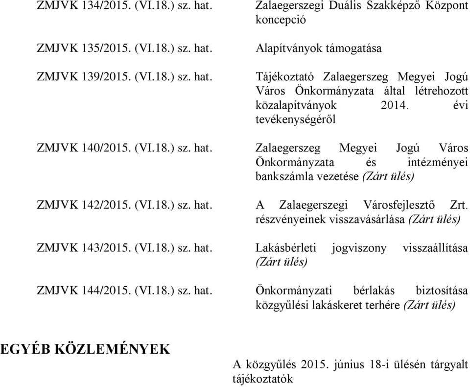 ZMJVK 139/2015. (VI.18.) sz. hat.