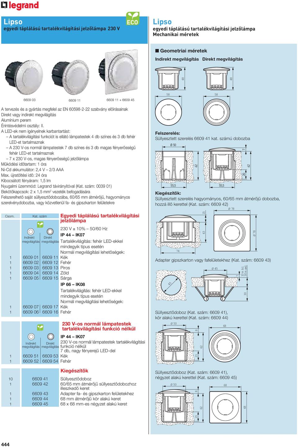 A LED-ek nem igényelnek karbantartást: A tartalékvilágítási funkciót is ellátó lámpatestek 4 db színes és 3 db fehér LED-et tartalmaznak A 230 V-os normál lámpatestek 7 db színes és 3 db magas