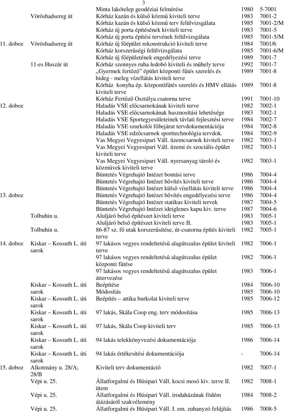 doboz Vöröshadsereg út Kórház új fıépület rekonstrukció kiviteli Kórház korszerőségi felülvizsgálata Kórház új fıépületének engedélyezési 11es Huszár út Kórház szennyes ruha ledobó kiviteli és mőhely