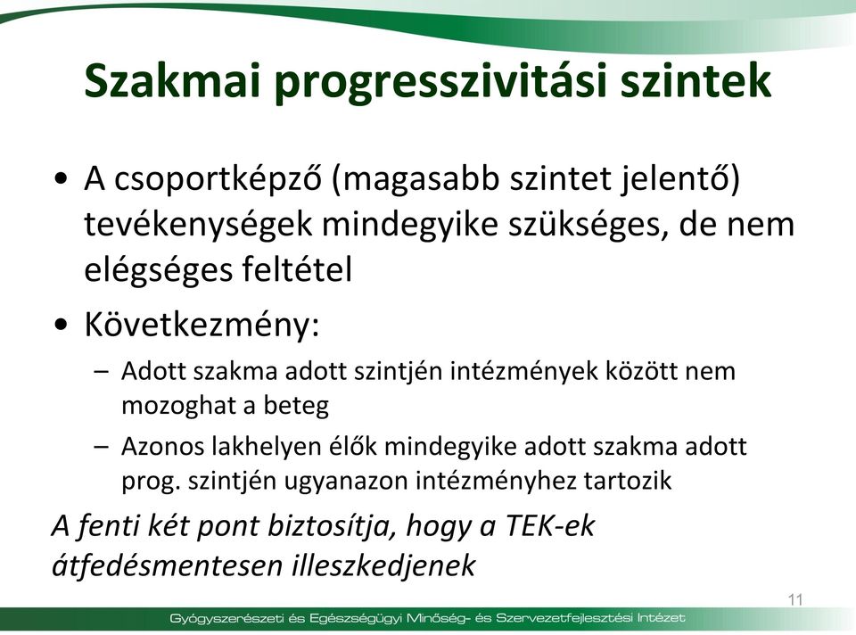 intézmények között nem mozoghat a beteg Azonos lakhelyen élők mindegyike adott szakma adott prog.