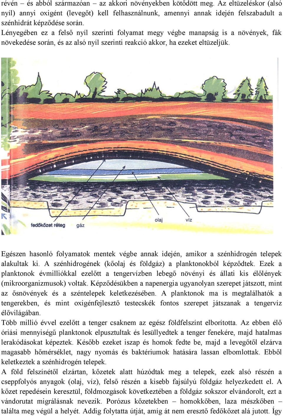 Egészen hasonló folyamatok mentek végbe annak idején, amikor a szénhidrogén telepek alakultak ki. A szénhidrogének (kőolaj és földgáz) a planktonokból képződtek.