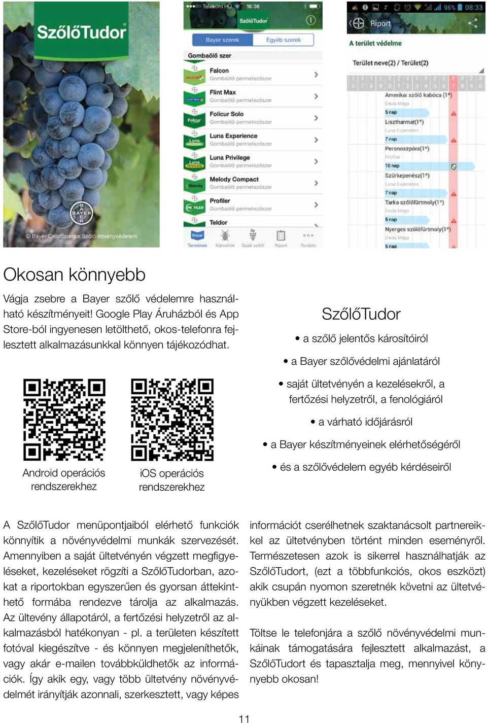 SzőlőTudor a szőlő jelentős károsítóiról a Bayer szőlővédelmi ajánlatáról Android operációs rendszerekhez ios operációs rendszerekhez saját ültetvényén a kezelésekről, a fertőzési helyzetről, a