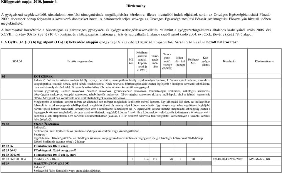 december hónap folyamán a következı döntéseket hozta. A határozatok teljes szövege az Országos Egészségbiztosítási Pénztár Ártámogatási Fıosztályán hivatali ben megtekinthetı.