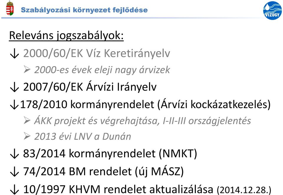 kockázatkezelés) ÁKK projekt és végrehajtása, I-II-III országjelentés 2013 évi LNV a Dunán