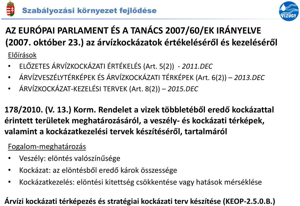 DEC ÁRVÍZKOCKÁZAT-KEZELÉSI TERVEK (Art. 8(2)) 2015.DEC 178/2010. (V. 13.) Korm.