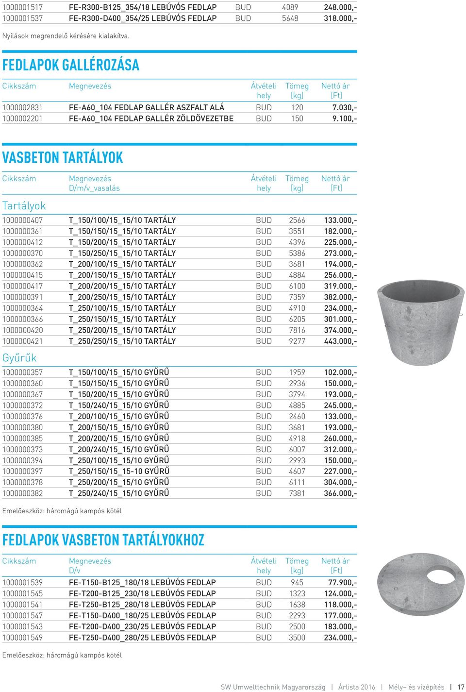 100,- VASBETON TARTÁLYOK D/m/v_vasalás Tartályok 1000000407 T_150/100/15_15/10 TARTÁLY BUD 2566 133.000,- 1000000361 T_150/150/15_15/10 TARTÁLY BUD 3551 182.