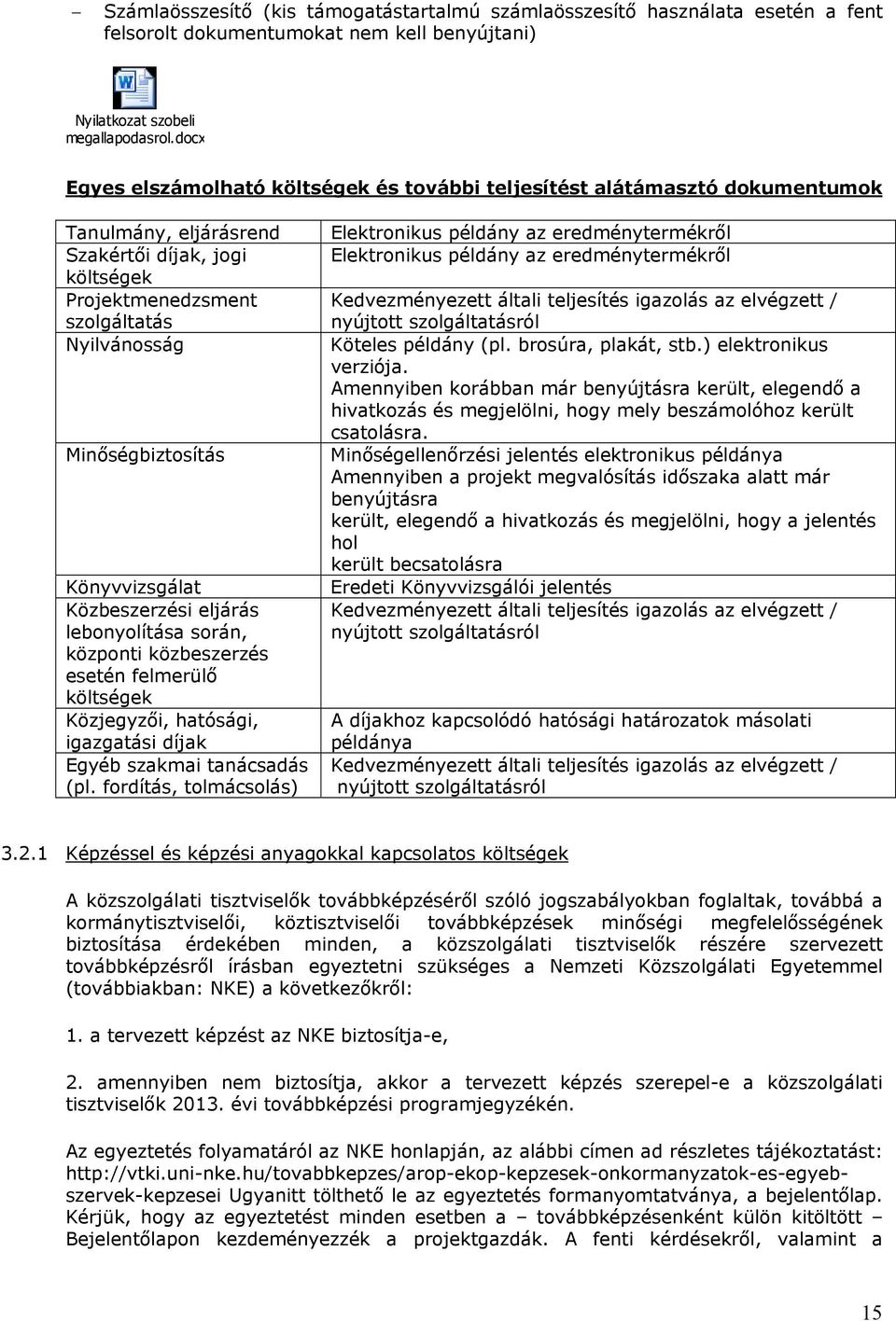 Könyvvizsgálat Közbeszerzési eljárás lebonyolítása során, központi közbeszerzés esetén felmerülő költségek Közjegyzői, hatósági, igazgatási díjak Egyéb szakmai tanácsadás (pl.