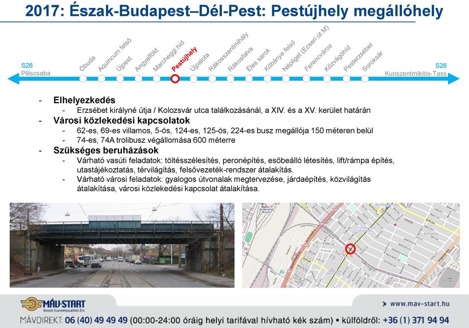 végállomása 600 méterre - Szükséges beruházások - Várható vasúti feladatok: töltésszélesítés, peronépítés, esőbeálló létesítés, lift/rámpa építés, utastájékoztatás,