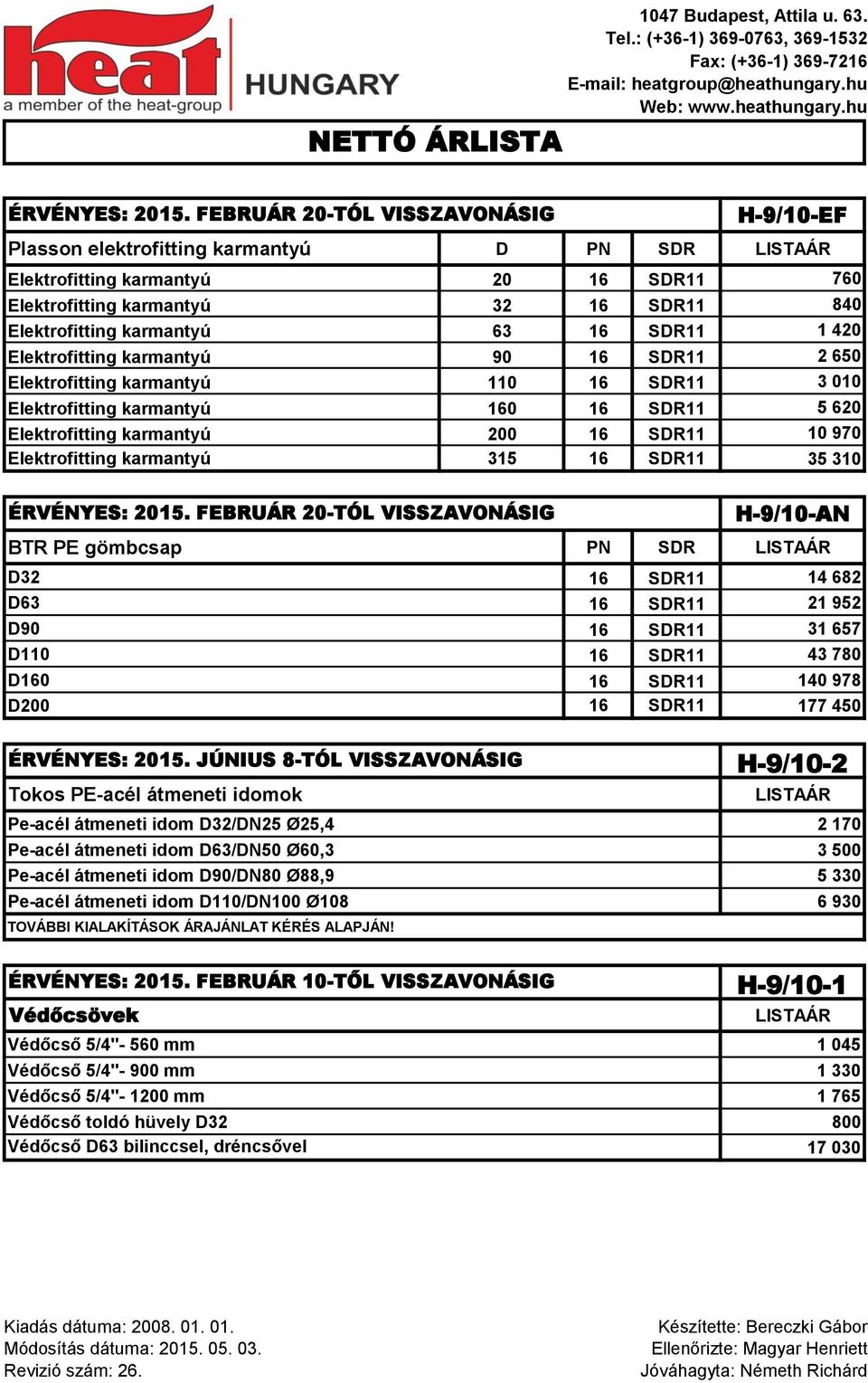 1 420 Elektrofitting karmantyú 90 16 SDR11 2 650 Elektrofitting karmantyú 110 16 SDR11 3 010 Elektrofitting karmantyú 160 16 SDR11 5 620 Elektrofitting karmantyú 200 16 SDR11 10 970 Elektrofitting