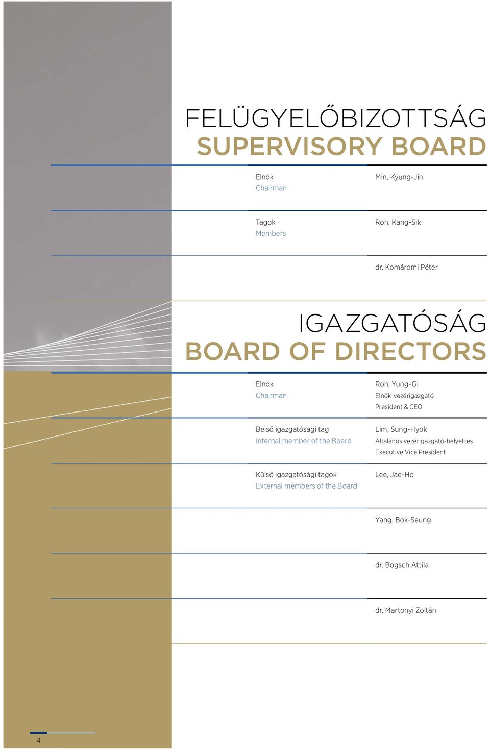 Belső igazgatósági tag Internal member of the Board Lim, Sung-Hyok Általános vezérigazgató-helyettes Executive