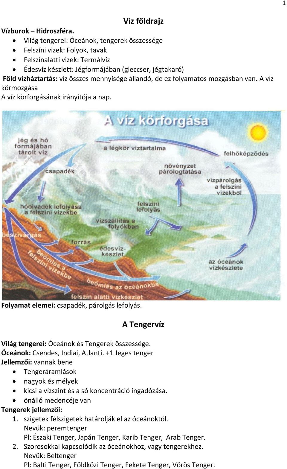 mennyisége állandó, de ez folyamatos mozgásban van. A víz körmozgása A víz körforgásának irányítója a nap. Folyamat elemei: csapadék, párolgás lefolyás.