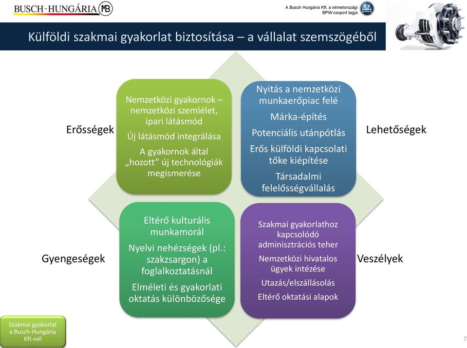 felelősségvállalás Lehetőségek Gyengeségek Eltérő kulturális munkamorál Nyelvi nehézségek (pl.