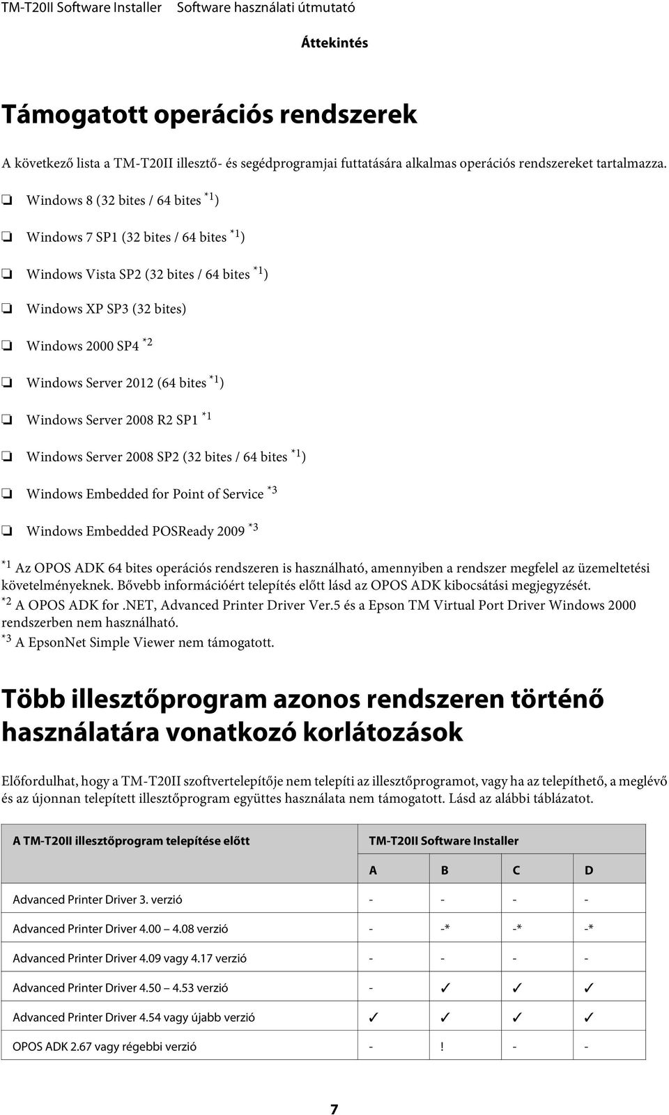 ) Windows Server 2008 R2 SP1 *1 Windows Server 2008 SP2 (32 bites / 64 bites *1 ) Windows Embedded for Point of Service *3 Windows Embedded POSReady 2009 *3 *1 Az OPOS ADK 64 bites operációs