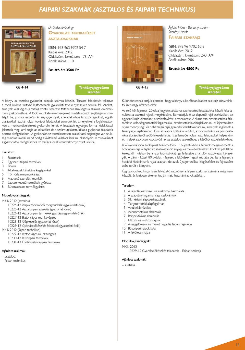 11-13. e-mail: sziga@dravanet.hu Ágfalvi flóra BÁrsony istván szerényi istván FAIPARI SZAKMÁK (asztalos és faipari technikus) Dr. SyDorkó GyörGy Dr.