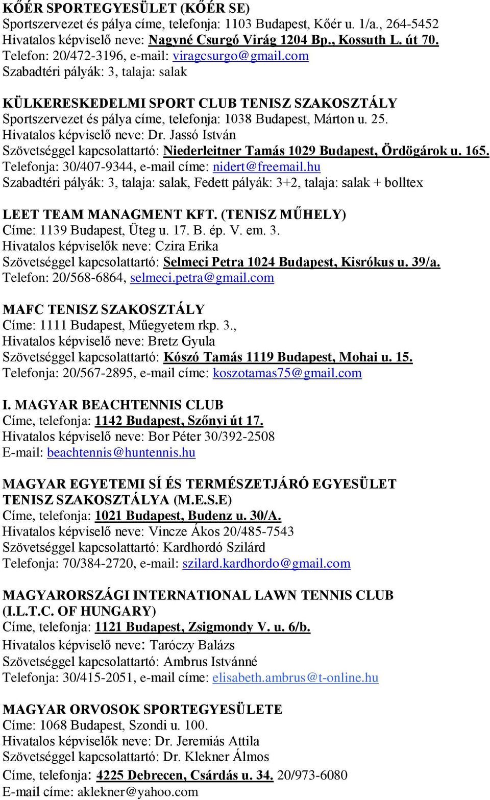 A Magyar Tenisz Szövetség területi szövetségei és tagszervezetei - PDF Free  Download